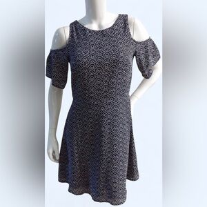 Banana Republic Y2K Navy & White Cold-Shoulder A-line Midi Dress Size 0